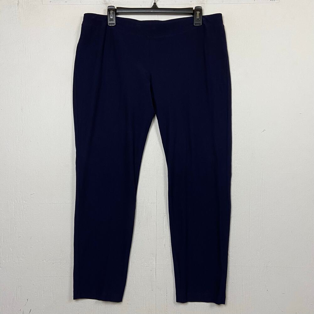 Eileen Fisher Navy Blue Washable Stretch Crepe Slim Pull On Pant Size Large